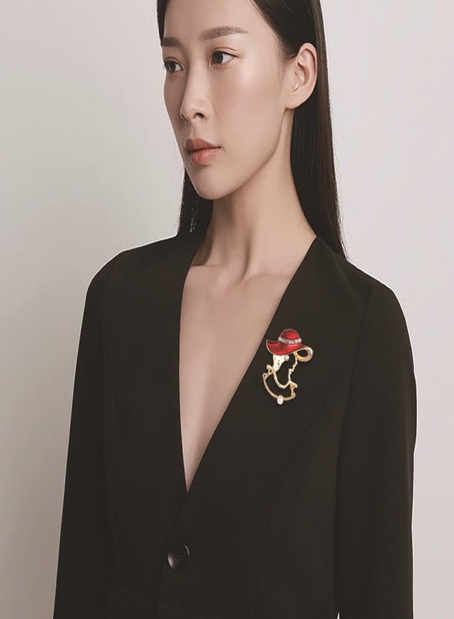 Izpack Elegant Lady Lapel Brooch Pin for Women Crystal Rhinestone Faux Pearl Hat Red Enamel Pins Vintage Backpacks Badges Suit Dress Accessories Jewelry Gifts - Image 2